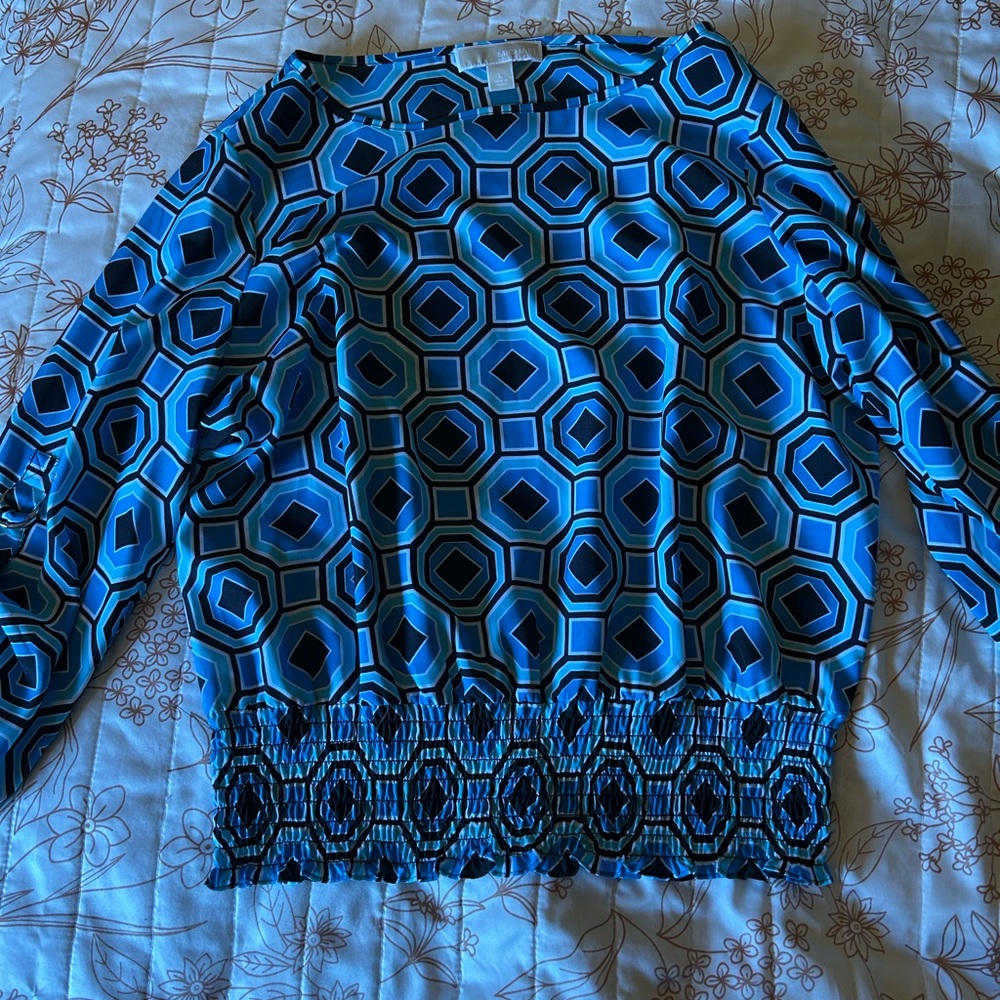 Michael Kors Blue and Black Geometric Blouse